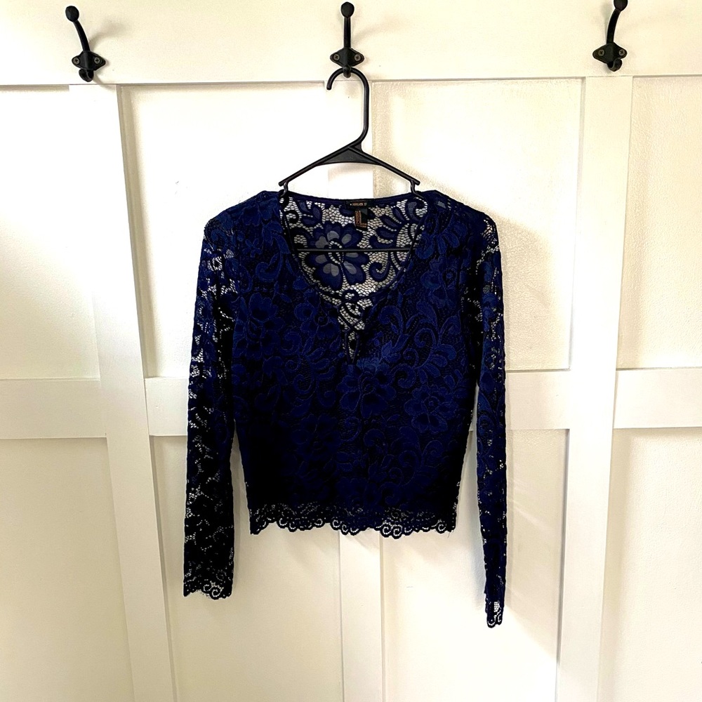 Navy Lace Crop Top